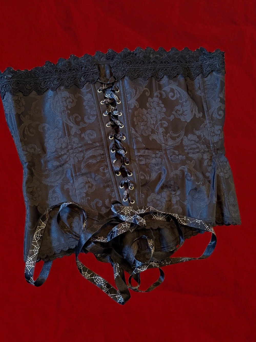 Black Lace-Up Brocade Waist Cincher - Women Intimates